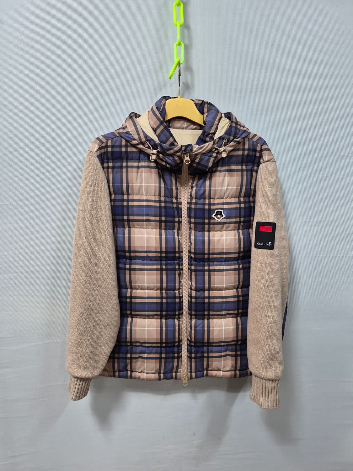 골든베어 체크 숏패딩 니트 배색 남성 105 상품이미지1