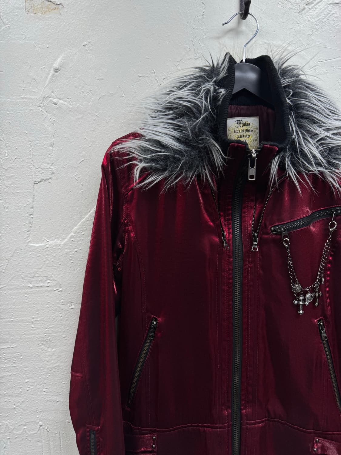 Midas 00s vkei satin red fur jacket 상품이미지6