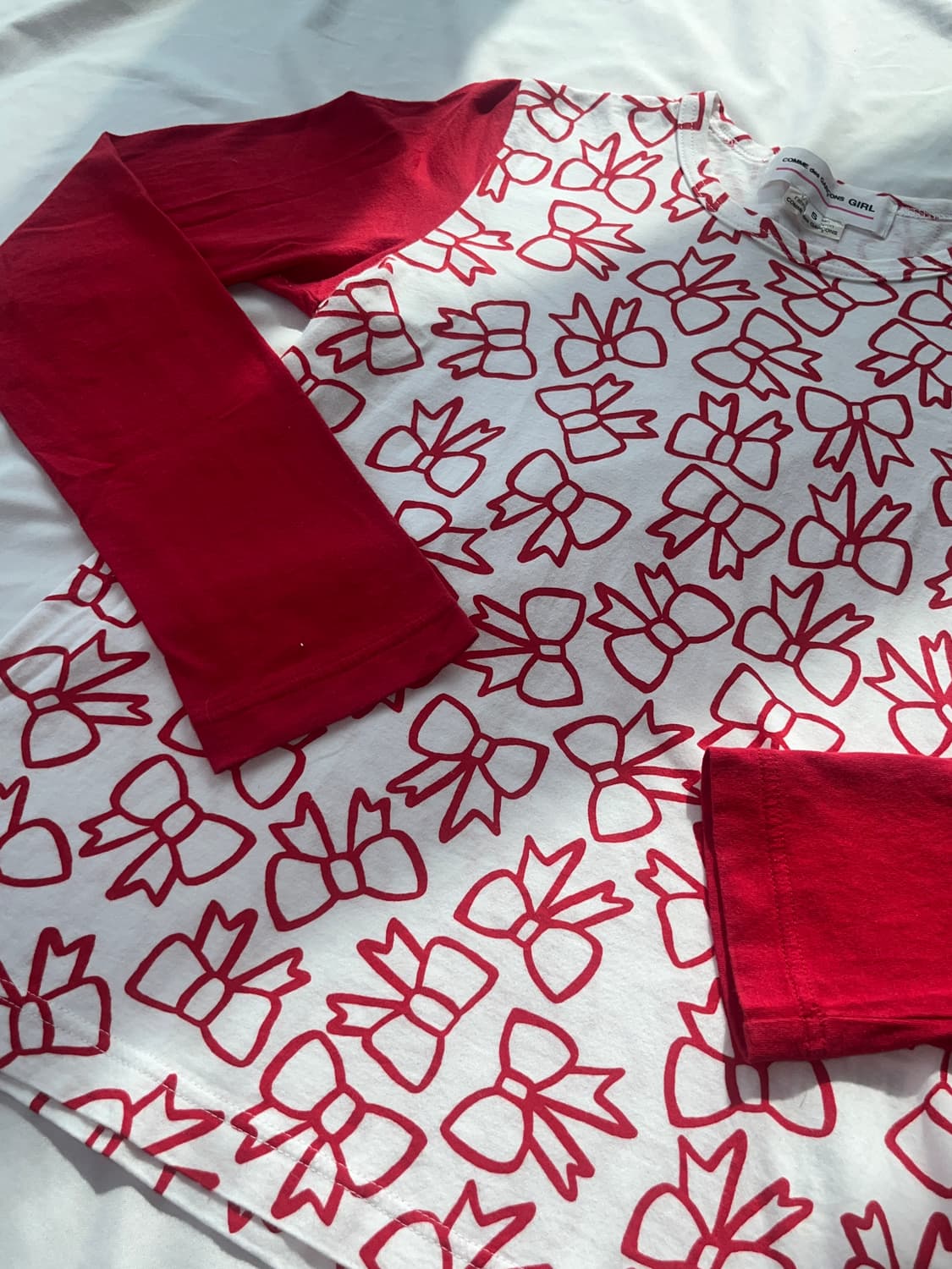 2018 꼼데가르송 걸 리본 패턴 배색 롱 슬리브 긴팔 티셔츠 상품이미지3