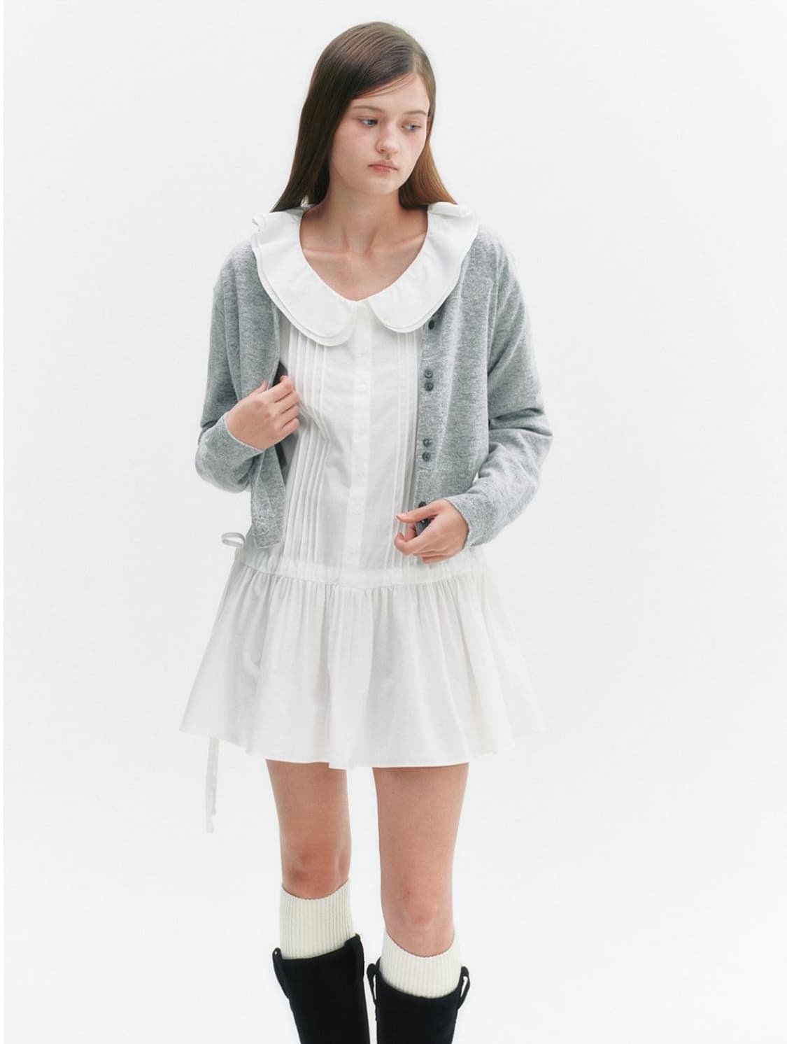 모일리 더블 프릴 셔츠 원피스 화이트 상품이미지5