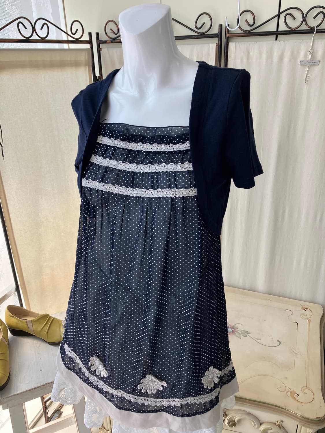 mori layered dot crochet shirring blouse 상품이미지2