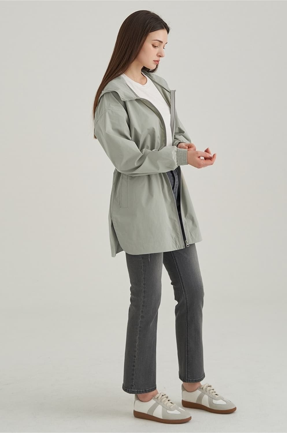 엘르 스트링 후드 롱 윈드점퍼 바람막이 자켓 상품이미지5