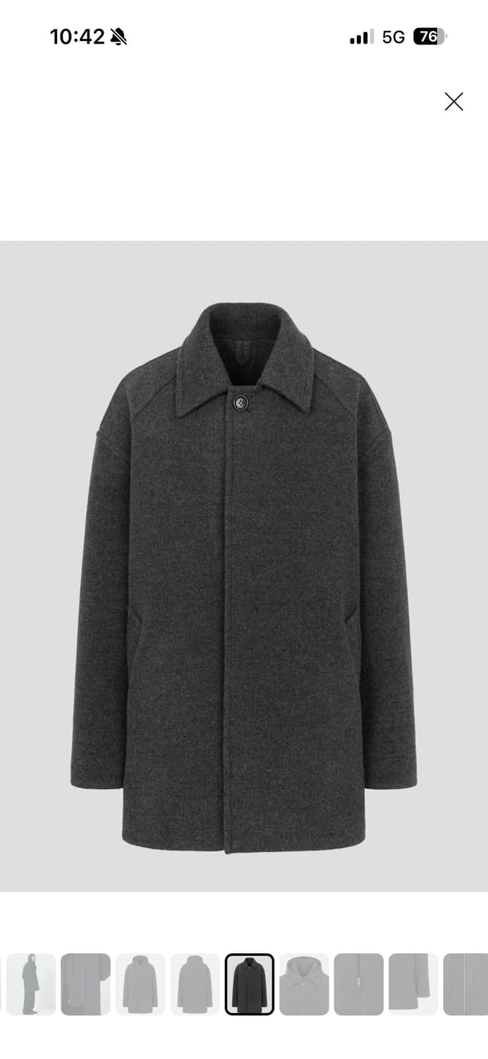 준지 울 캐시 후드 레이어드 미디 코트 - 그레이 상품이미지8