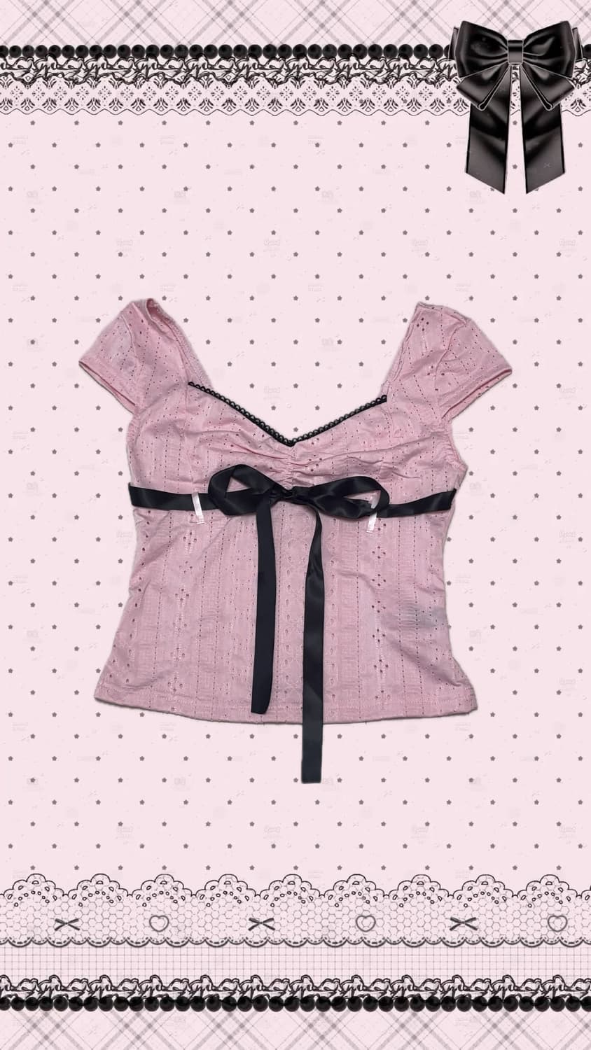 히메갸루 리본 로걀탑 나시탑 슬리브리스 오프숄더 🎀🖤 상품이미지2