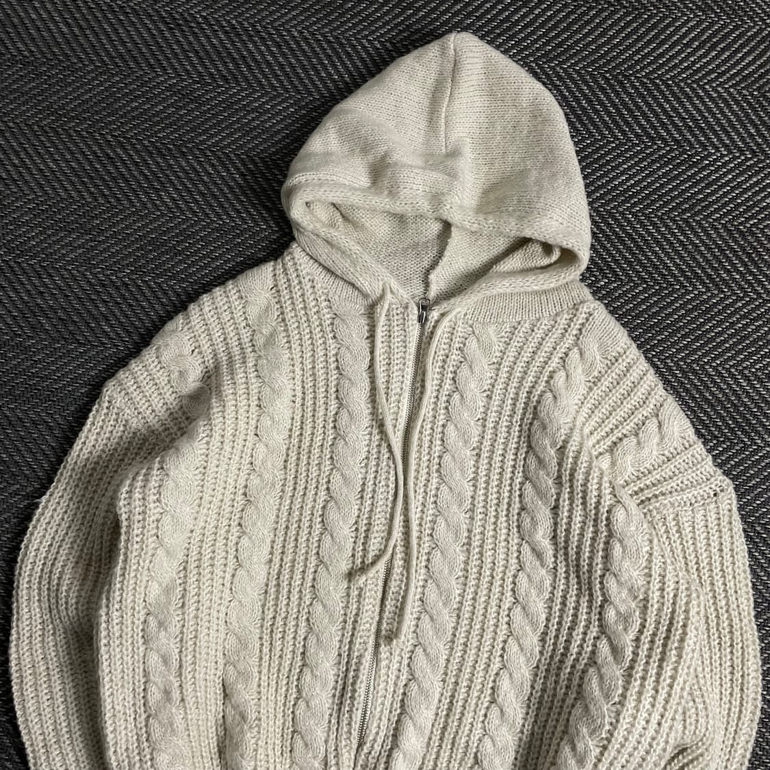 빈티지 케이블 패턴 후드 스웨터 자켓y 3129 상품이미지1