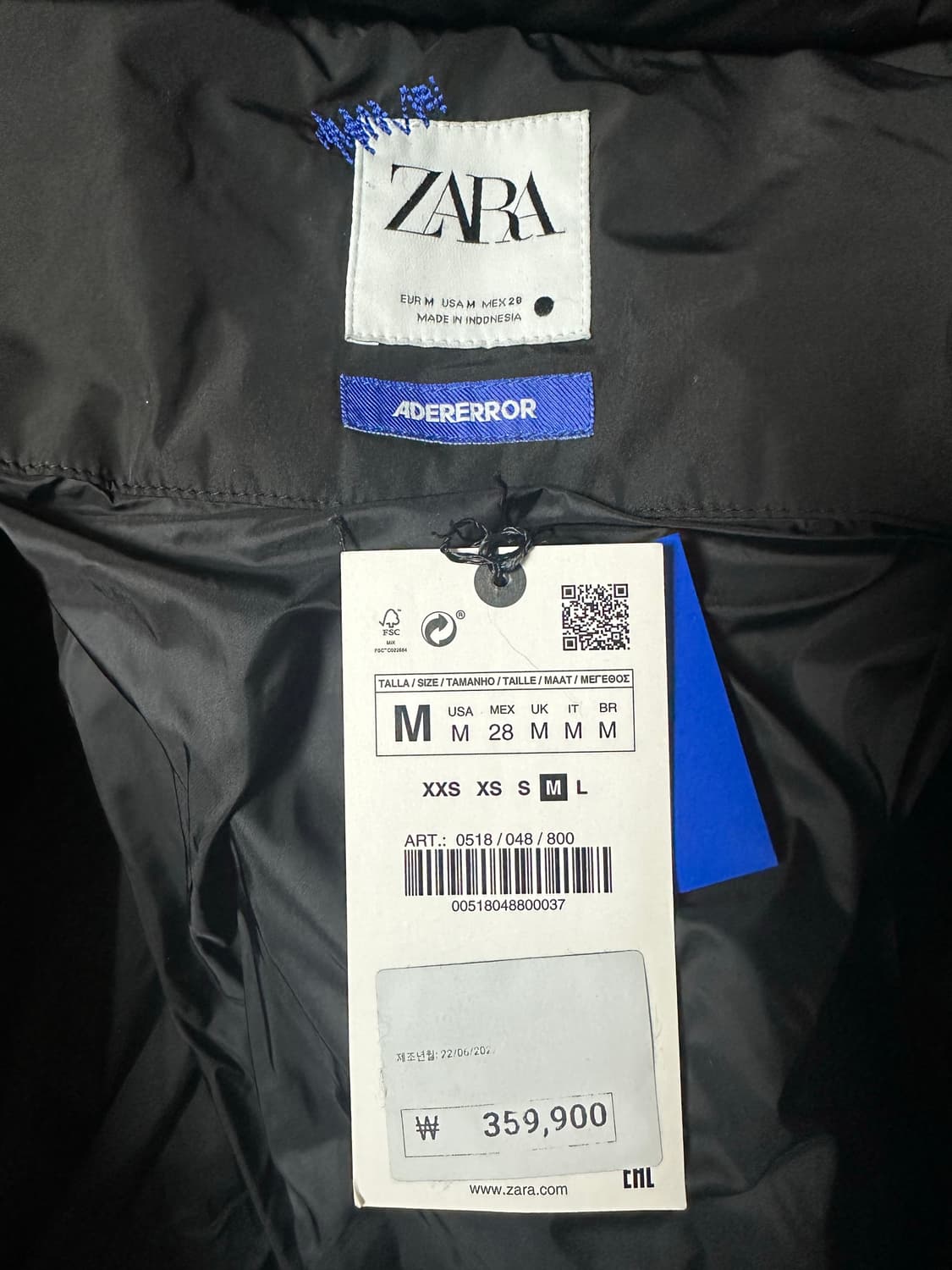 자라 x 아더에러 오버사이즈 패딩 자켓 블랙 M 상품이미지4