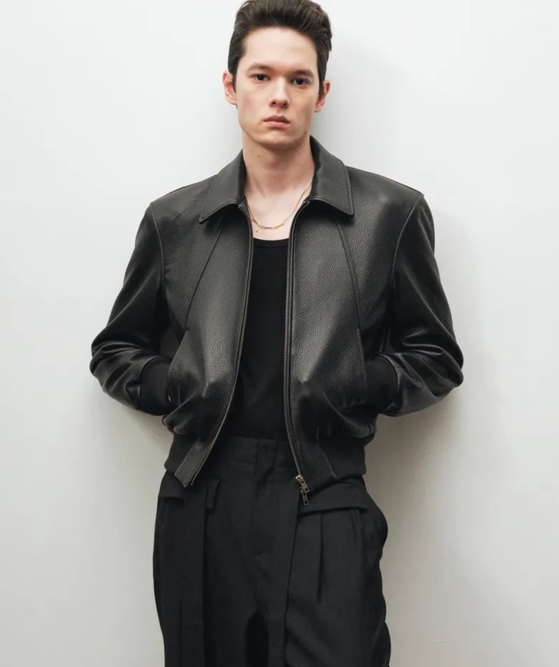 [48] 노이어 고트 슈렁큰 레더 가죽 자켓 블랙 상품이미지1