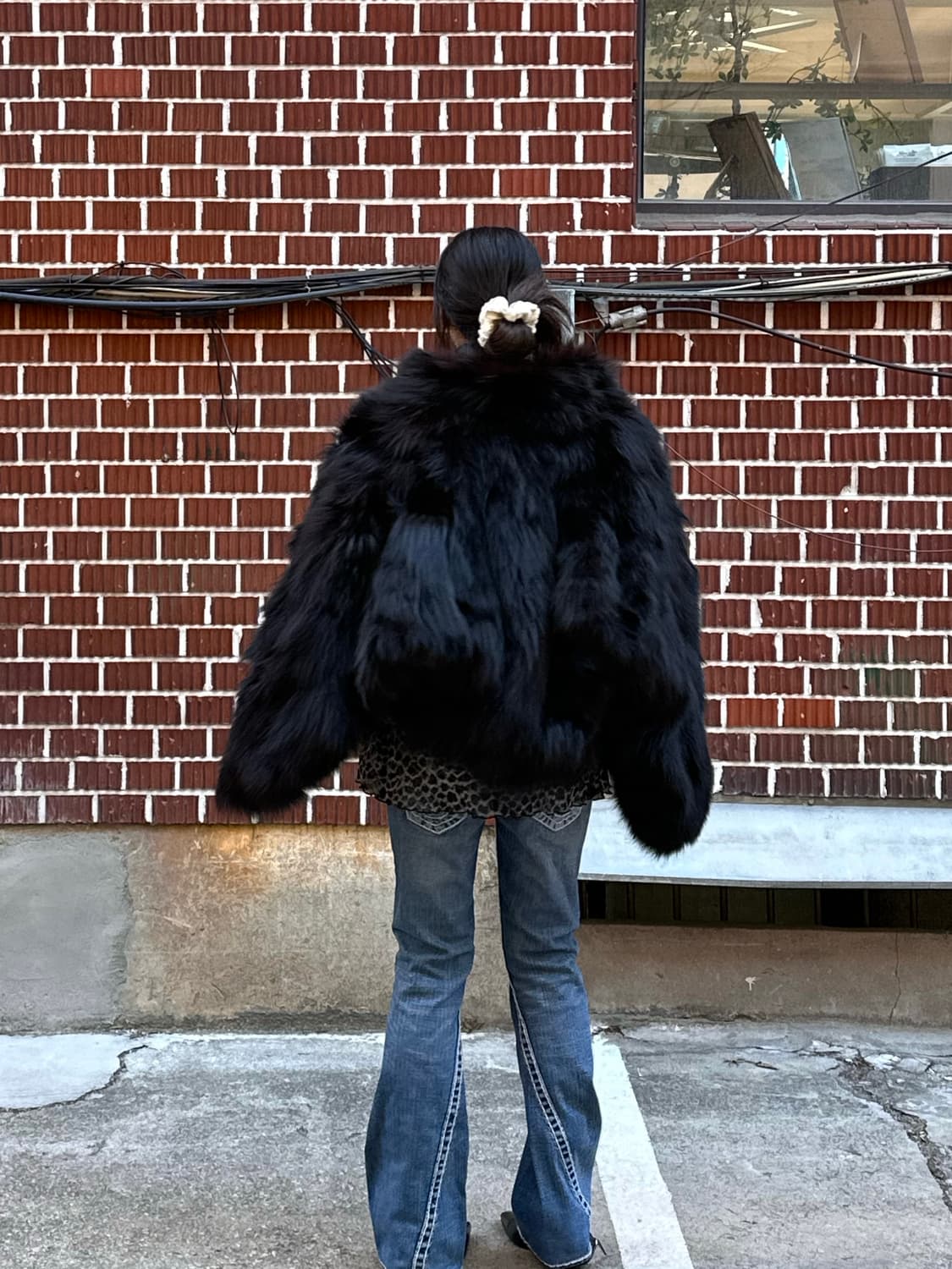 폭스 퍼 자켓 시스루 목폴라 시스루 블라우스 트루조이스퍼티 팬츠 코디 상품이미지2