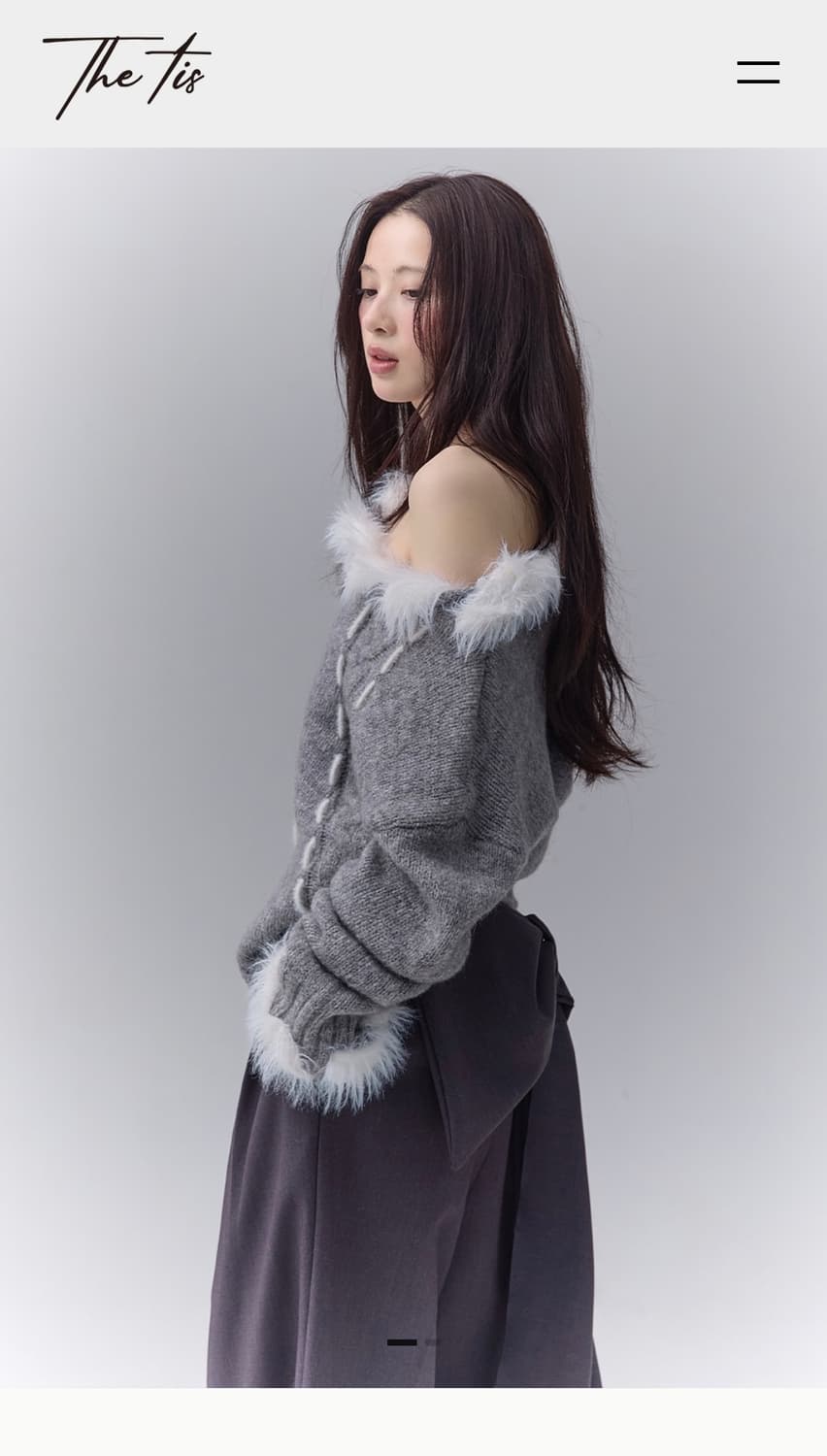 더티스 오프숄더 엔젤 니트 차콜 상품이미지1