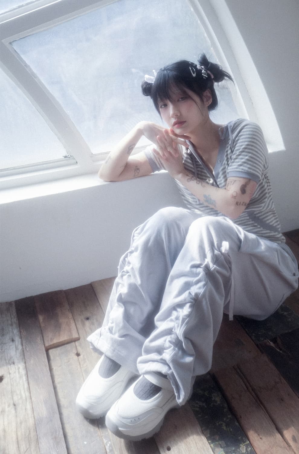 허그유어스킨 와이드 조거팬츠 그레이시블루 상품이미지3