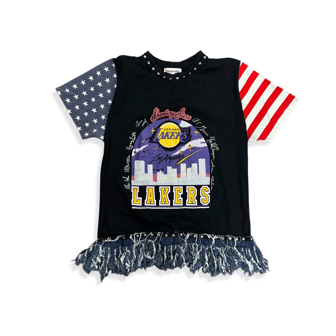 Denim Fringe American Flag T Shirt 상품이미지2