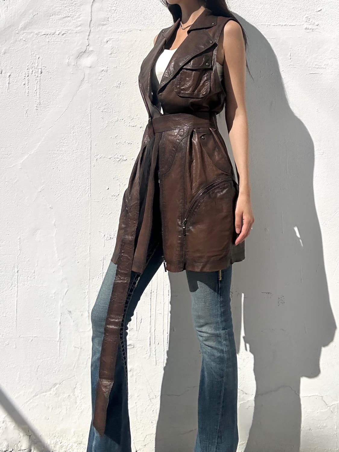 Sheep skin strap vest / brown 상품이미지7