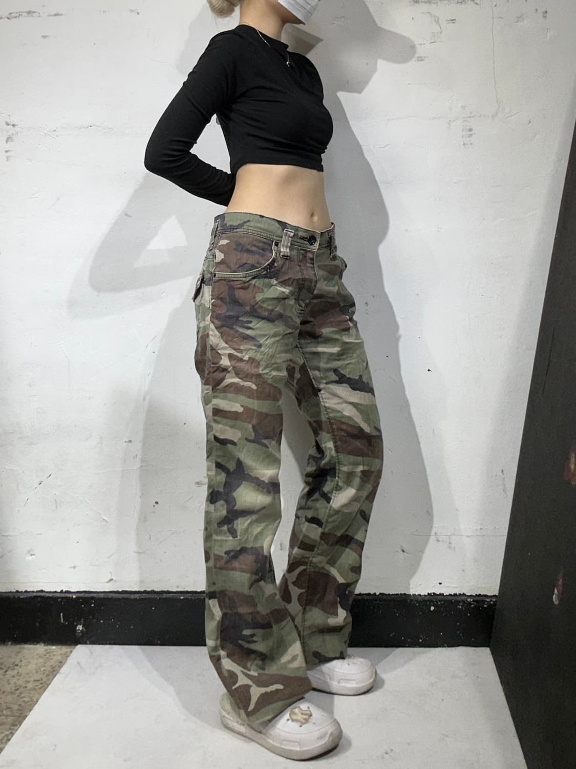 빈티지 Wrangler 카키 밀리터리 카고 와이드 카모 팬츠 M 상품이미지1