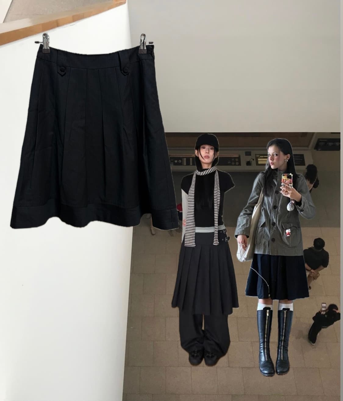 Pinstripe Pleated Midi Skirt 상품이미지1