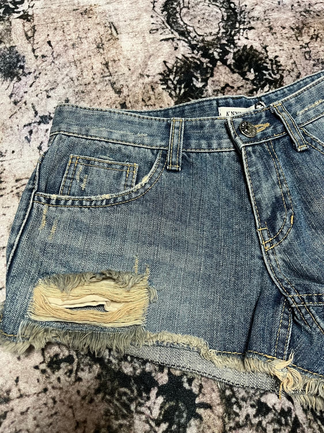 빈티지 워싱 데미지 데님 숏츠 스커트 L 상품이미지3