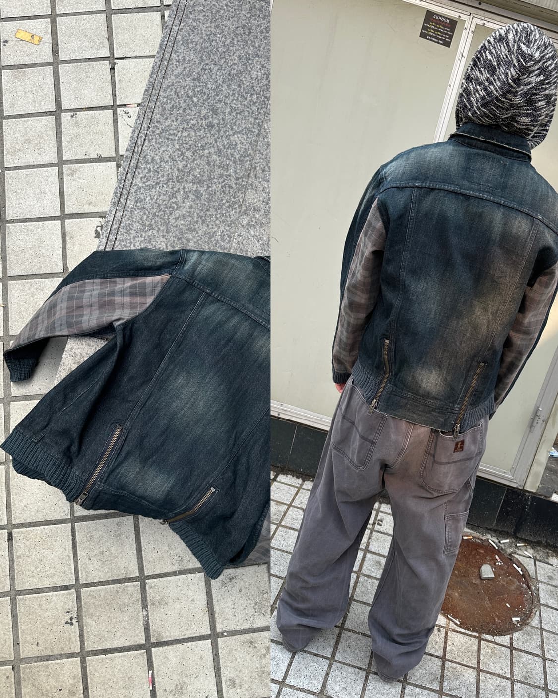 브루클린 오버올 데님 체크 도킹 자켓 상품이미지3