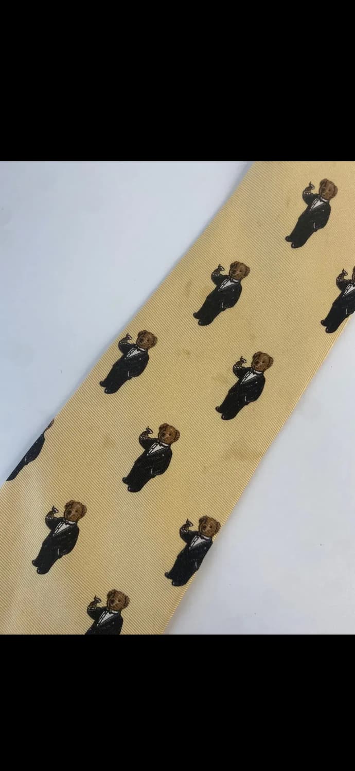 올드 폴로 POLO 와인잔 곰돌이 패턴 USA 메이드 실크 넥타이 상품이미지4