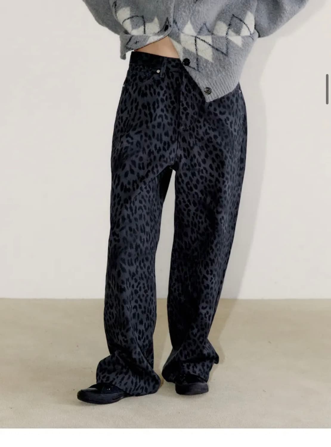 오피쉬 와이드 레오파드 팬츠 차콜 1사이즈 상품이미지3