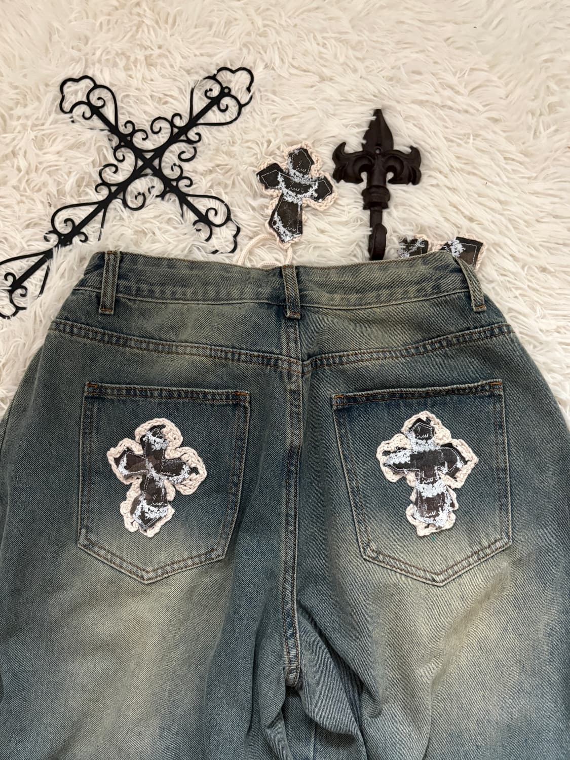 • hurtmade denim cross patch wide denim  상품이미지1