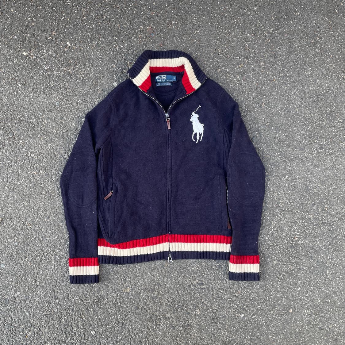 두산 폴로 빅포니 네이비 니트 집업 져지 트랙탑 가디건 S 상품이미지2