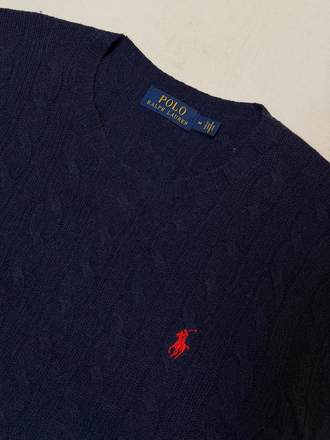 폴로 랄프로렌 캐시미어 울 꽈배기 케이블 니트 네이비 상품이미지2