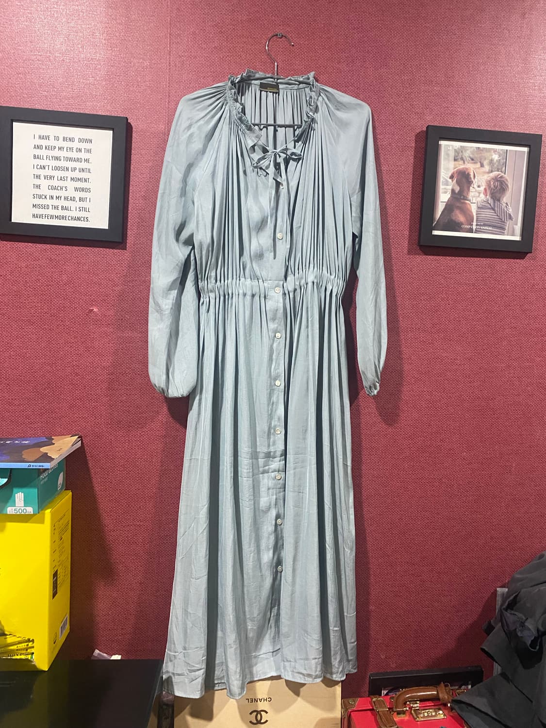 하늘색 셔링 롱 원피스 상품이미지1