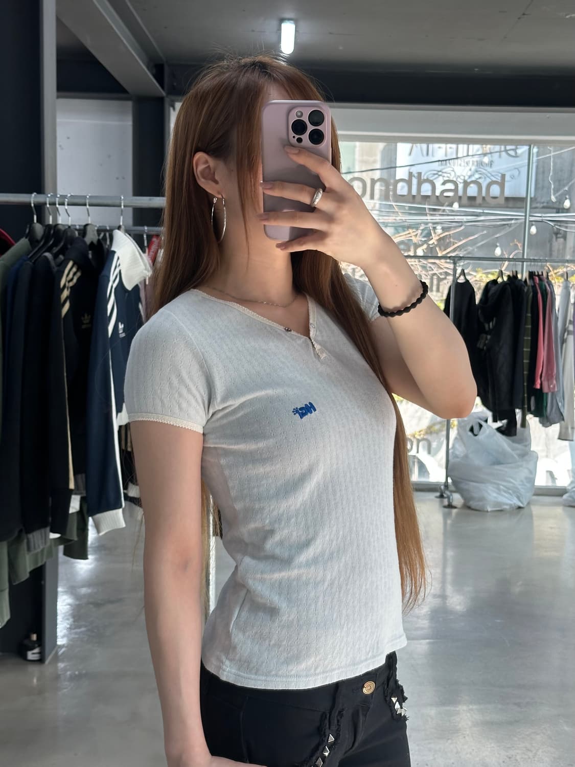 히스테릭글래머 HG 버튼 배색 반팔티 상품이미지2