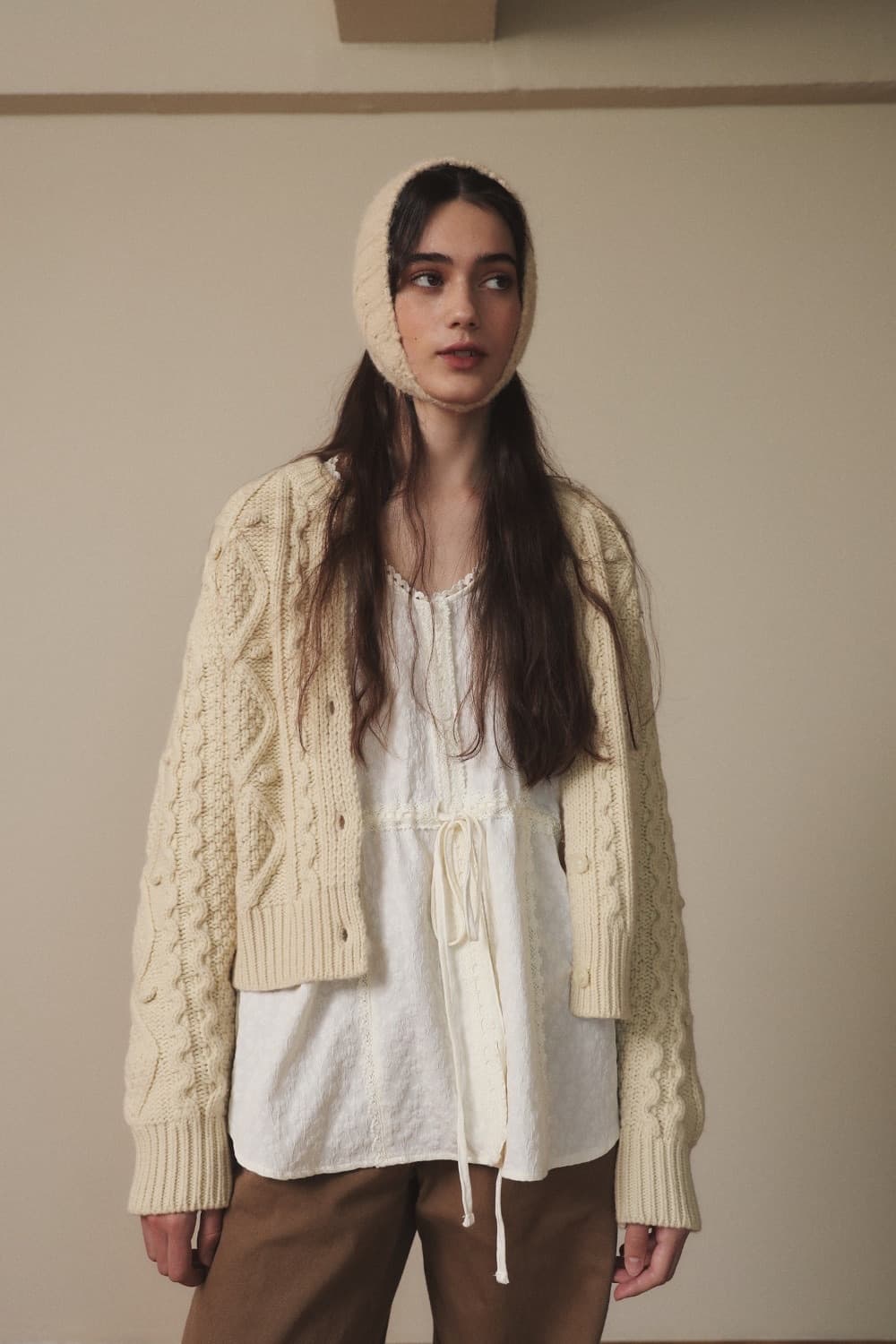 아우어솔티 oursaalty 빈티지 케이블 크림 가디건 니트 F 상품이미지1