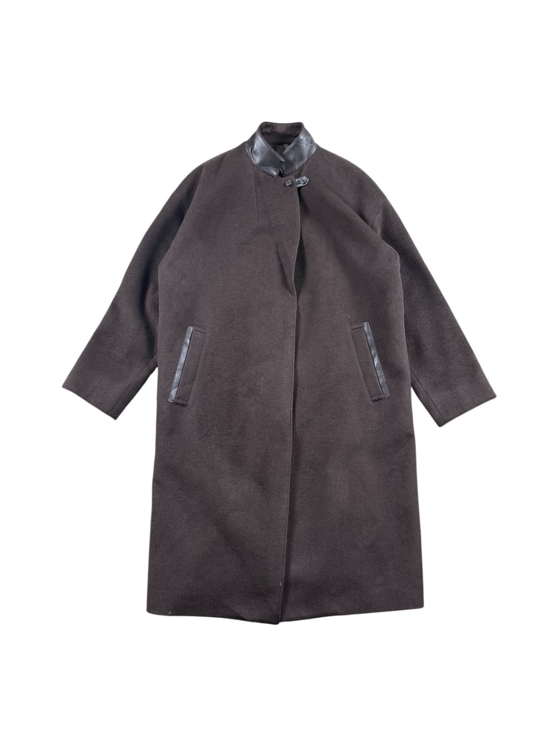 KIYOKO TAKASE 레더 카라 브라운 발마칸 코트  상품이미지1