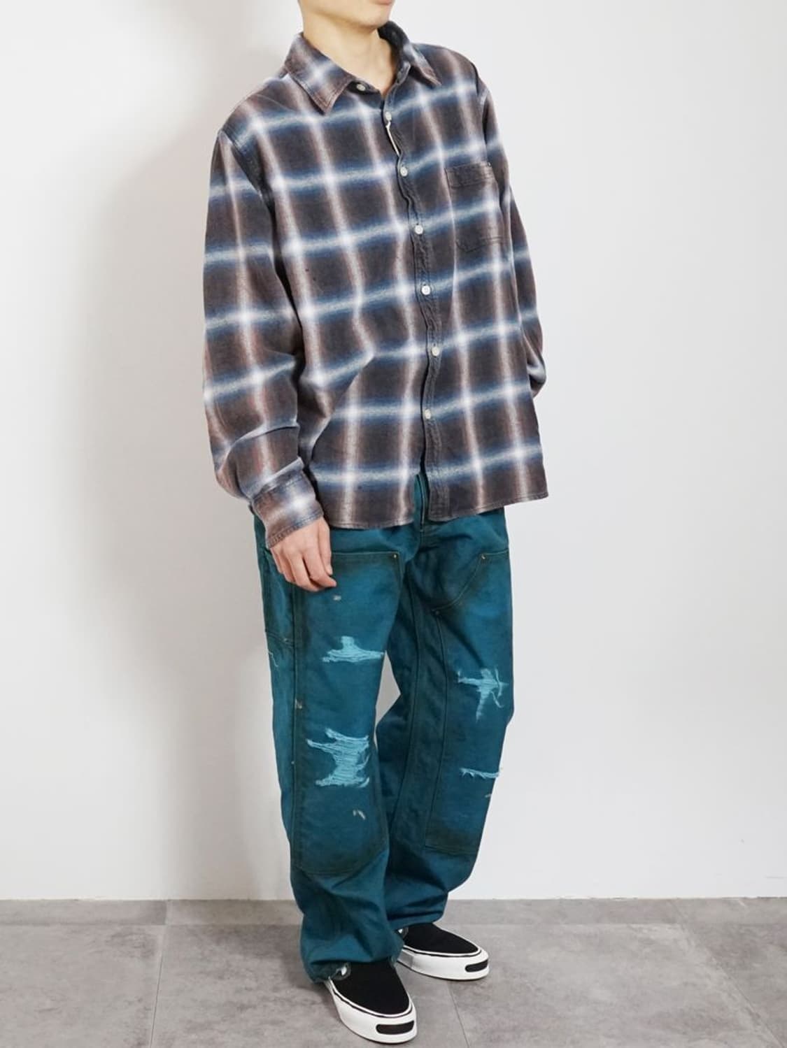 [M] 카미야 보로 덕 페인터 팬츠 블루 상품이미지10