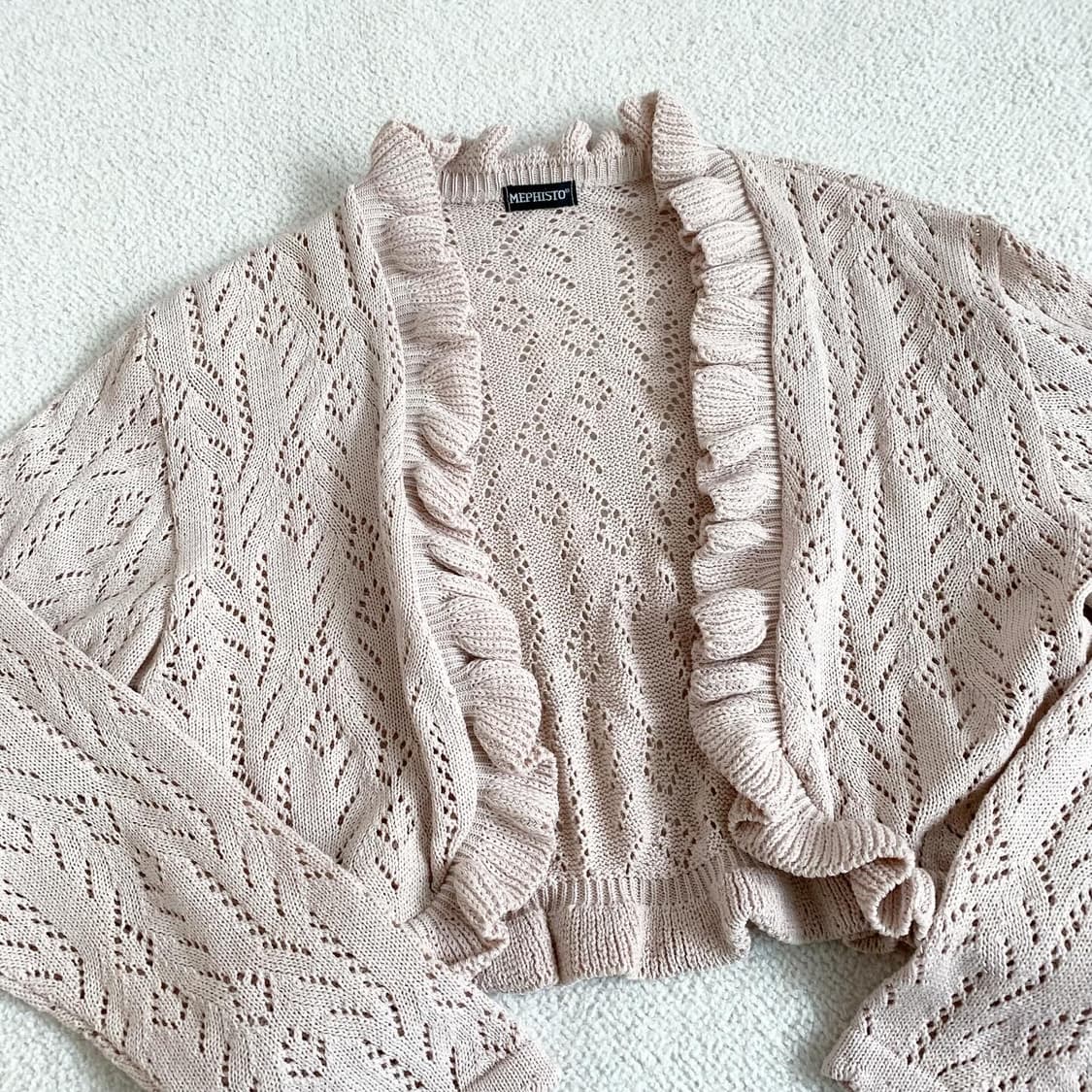 뮤트연핑크 니트 크로셰 볼레로가디건 상품이미지2