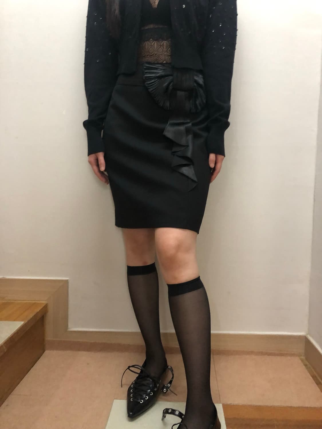 빈티지 블랙 리본 미디 스커트 상품이미지5