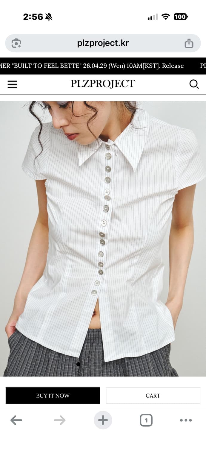 Plzproject 핀 스트라이프 버튼 탑 셔츠 상품이미지1