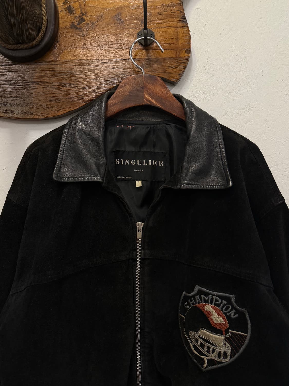 L) 90s France SINGULIER Suede Varsity Ja 상품이미지8