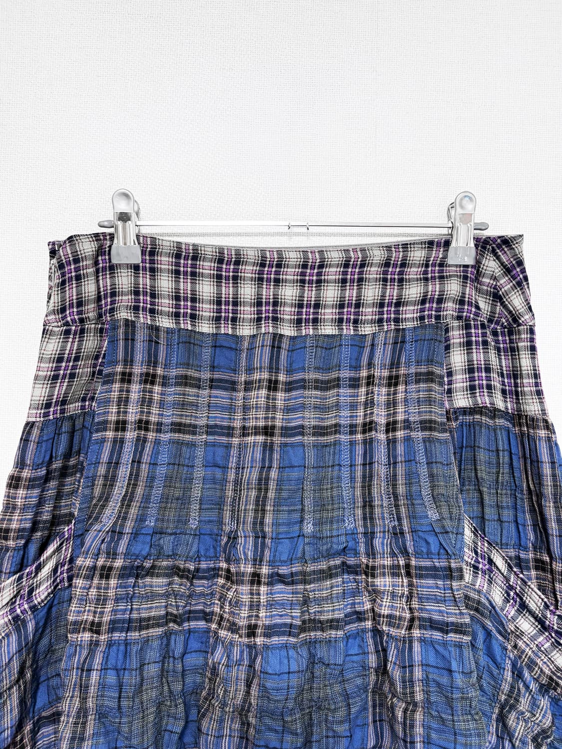 Patchwork Pleated Mini Skirt - Blue 상품이미지4
