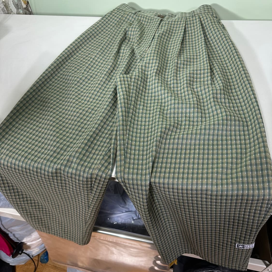 우먼M 스컬프터 벌룬와이드핏 하이웨스트 투턱 체크 린넨팬츠 상품이미지3