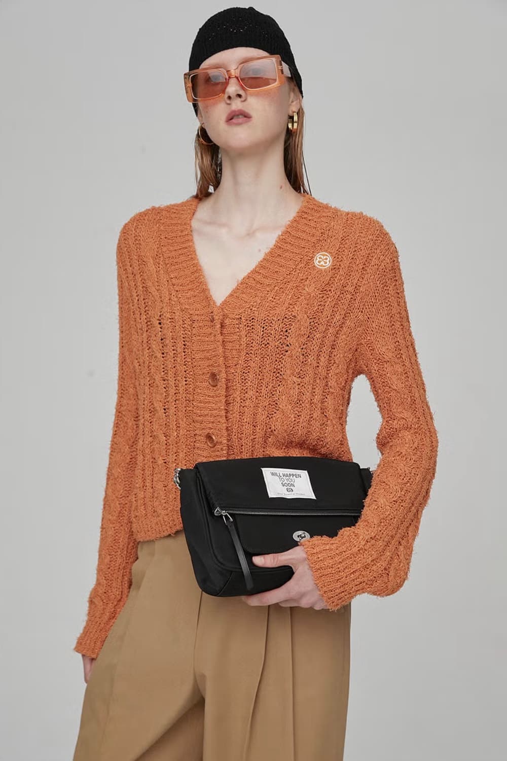 엔오르 케이블 니트 가디건 오렌지 상품이미지1