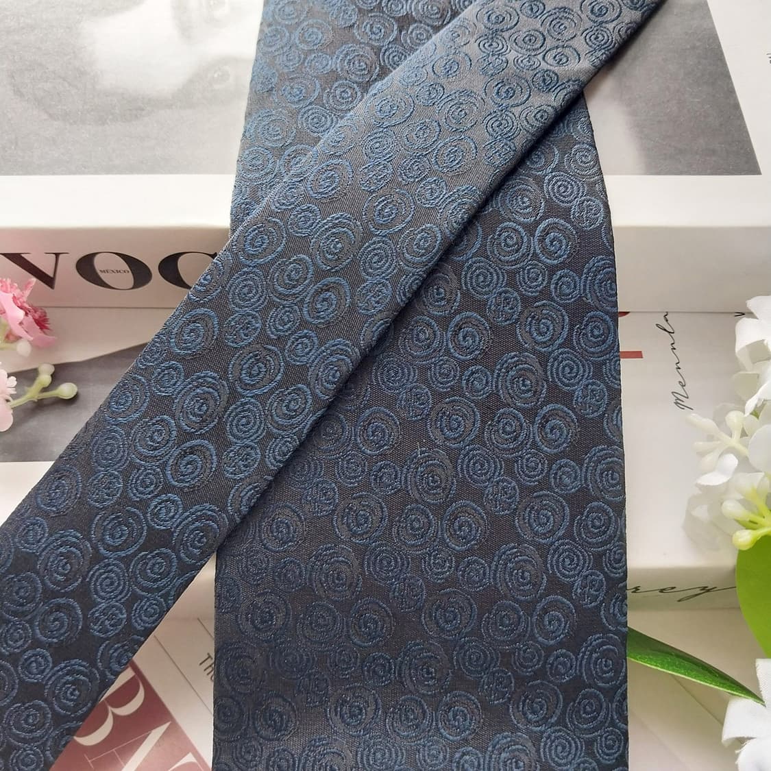 까르뱅 실크 네이비 소용돌이 자카드 넥타이 9.4cm A+등급 K2106 상품이미지5
