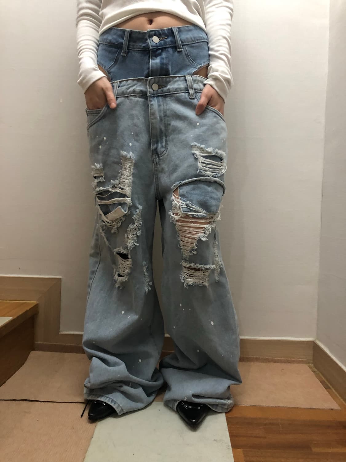 빈티지 데님 펑크 디테일 팬츠 상품이미지2