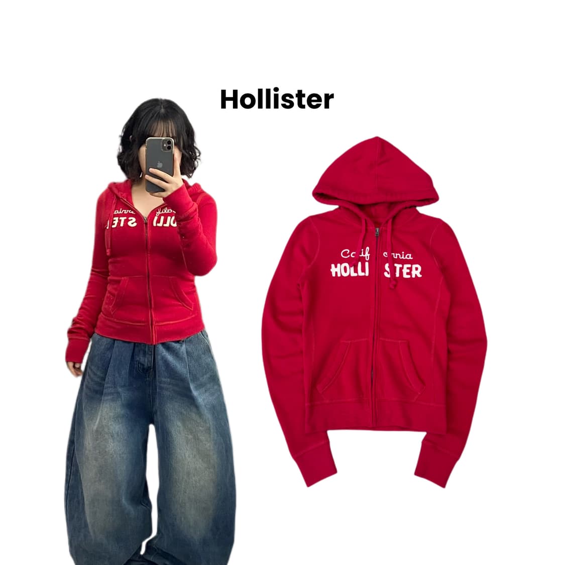 홀리스터 Y2K 아치로고 딱붙 후드집업 상품이미지1