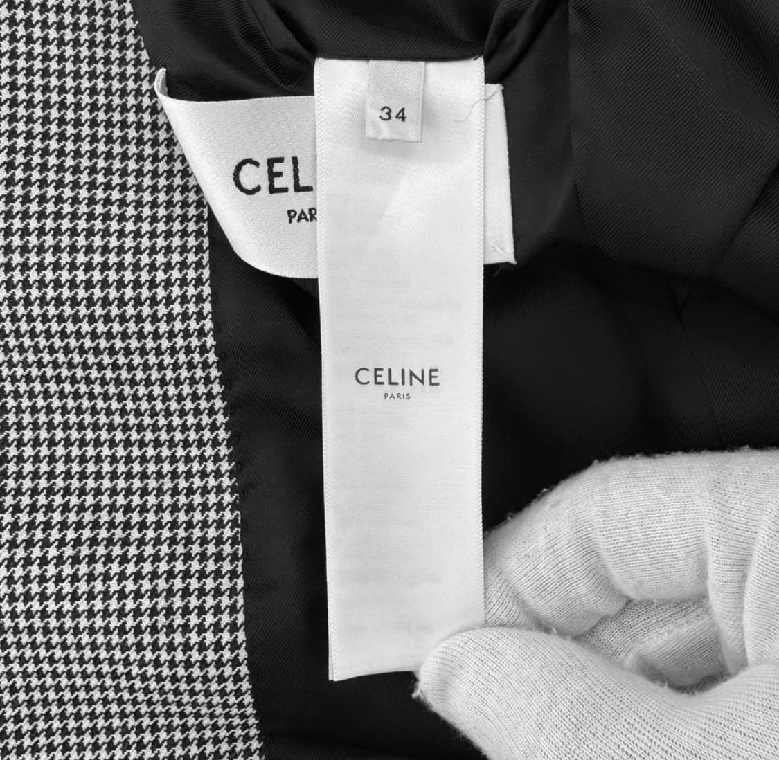 [34] 셀린느 여성 하운드 투스 울 실크 블레이저 자켓 그레이 블랙 상품이미지8