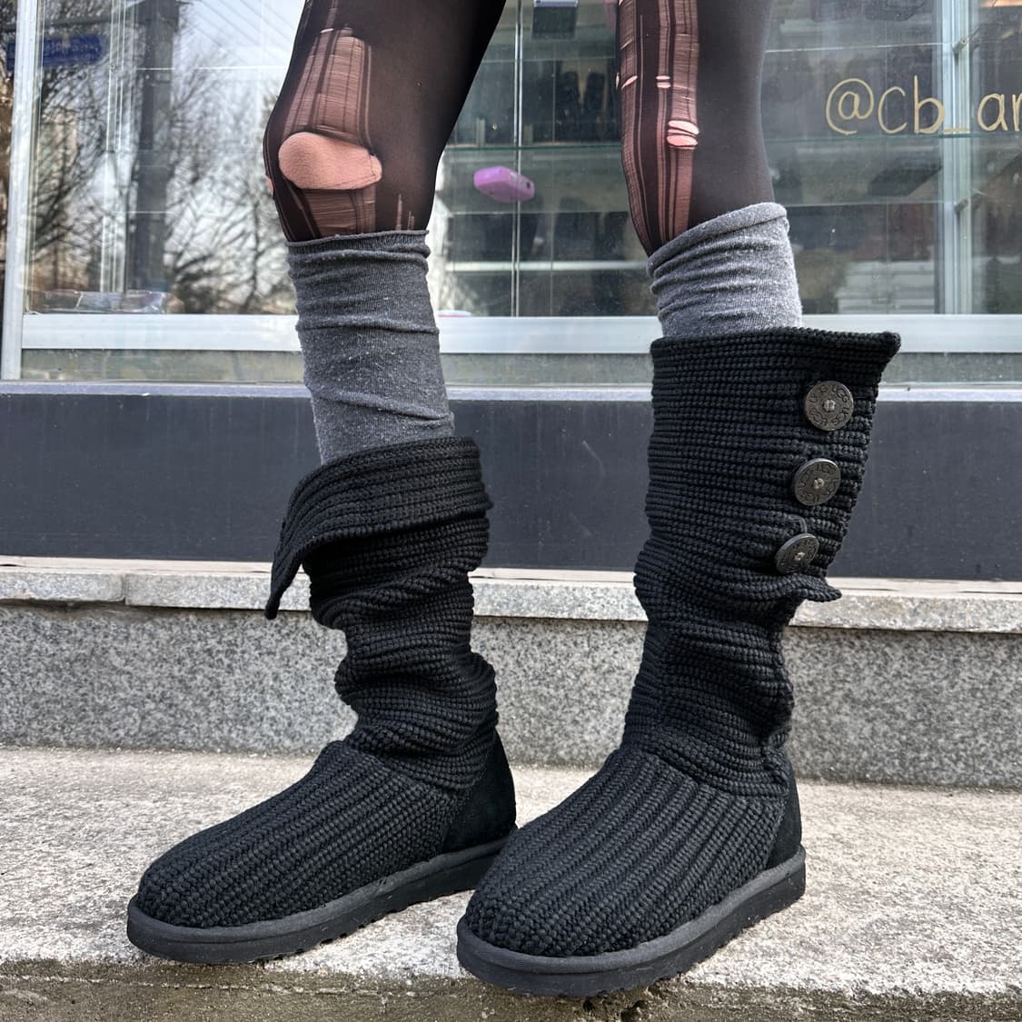 00s 블랙 니트 카디 어그 부츠 상품이미지1