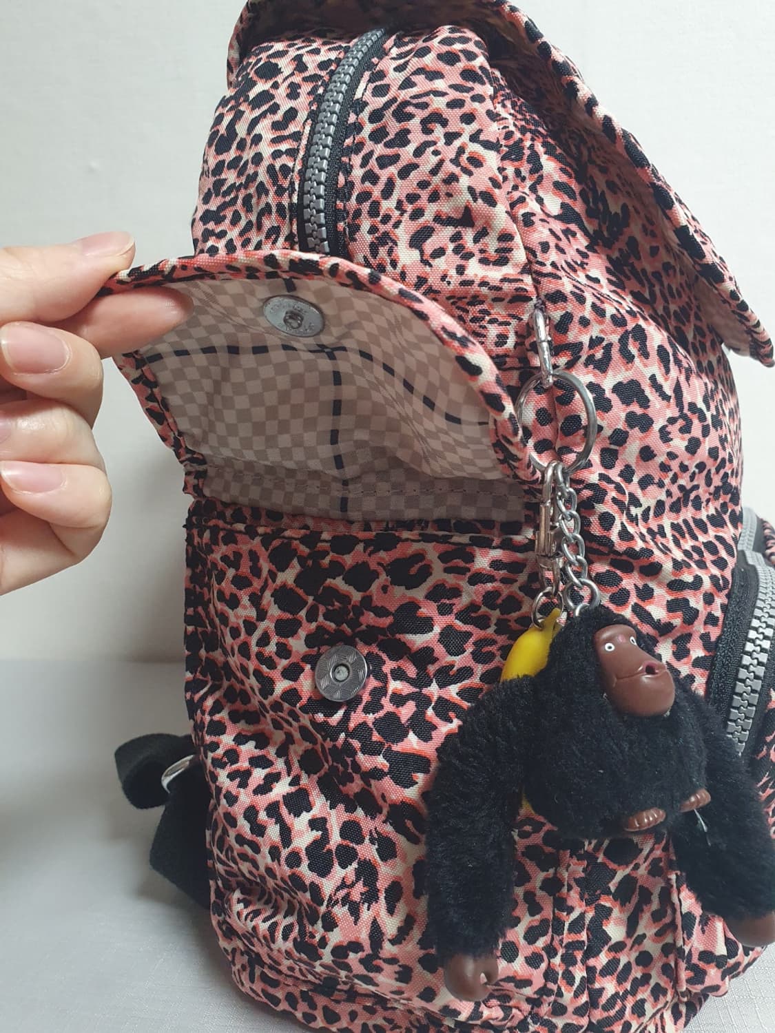 키플링 레오파드 패턴 백팩 핑크 블랙 포인트 상품이미지3