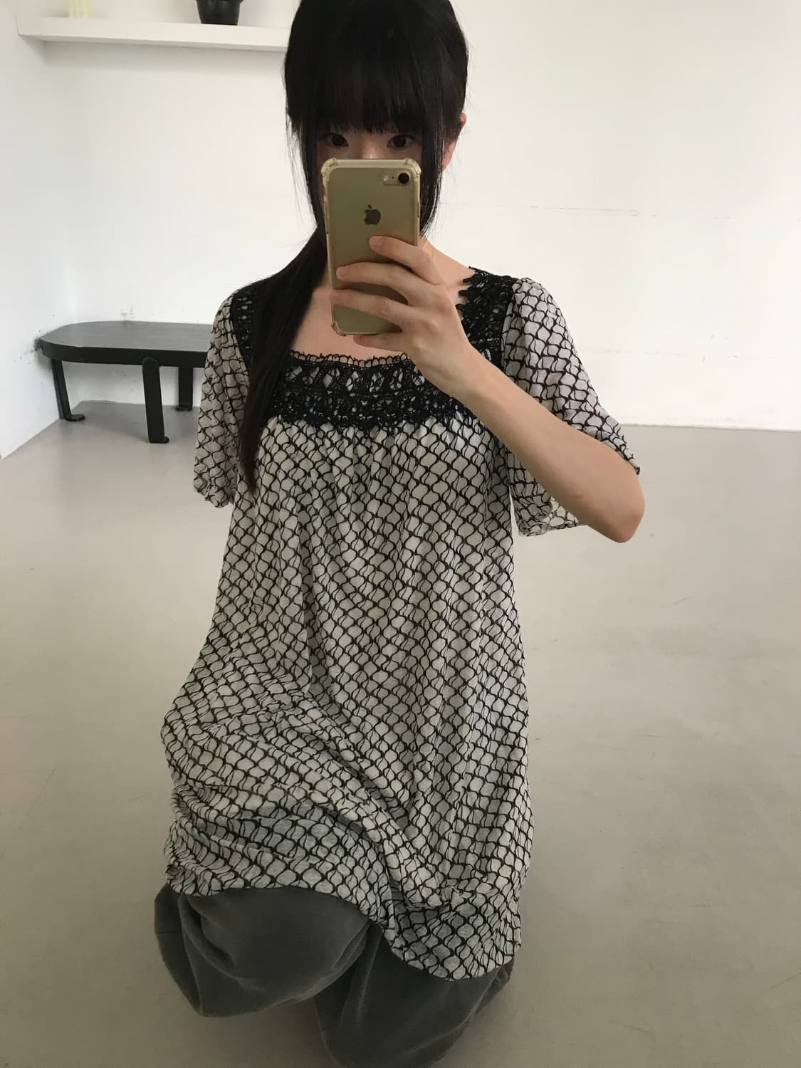 vintage grey pattern top 상품이미지6