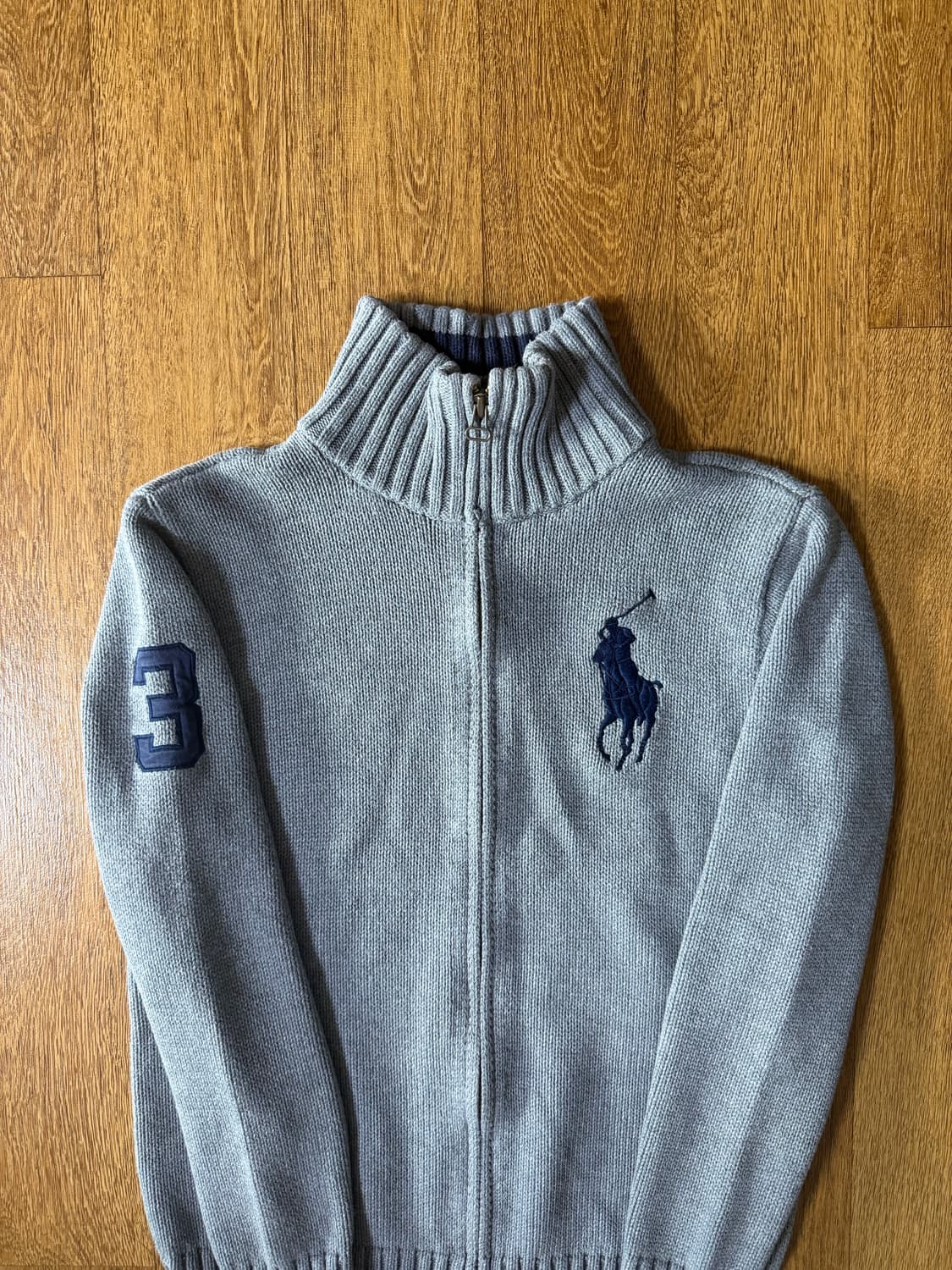 폴로 빅포니 3로고 그레이 니트집업 상품이미지2