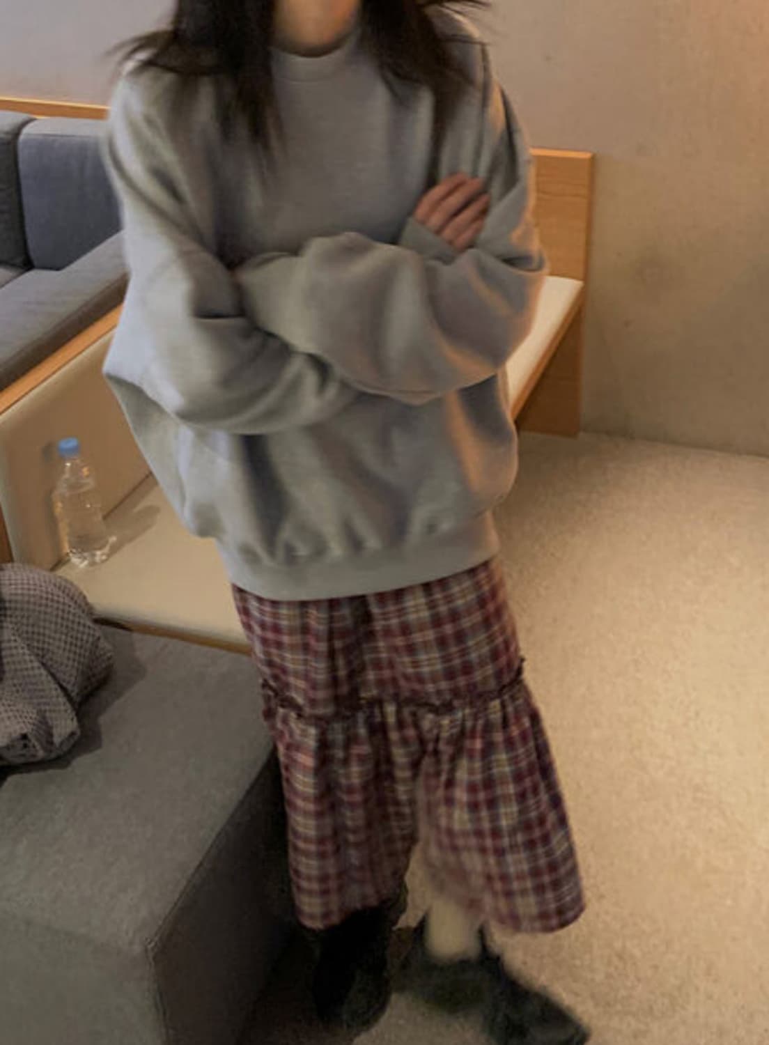 블렘토 체크 프릴 롱 스커트 버건디 상품이미지3