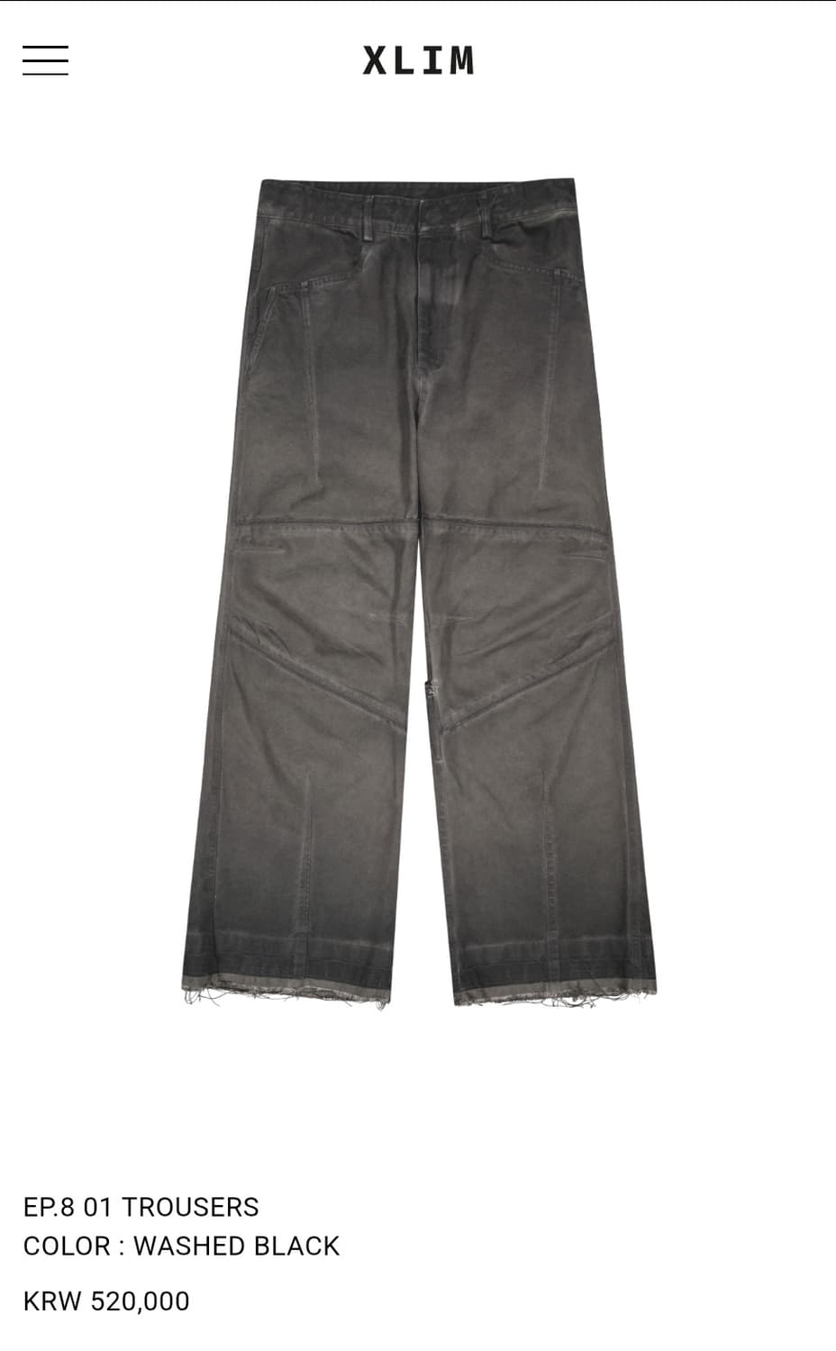 [L]엑슬림 Xlim EP.8 01 TROUSERS  BLACK 상품이미지1