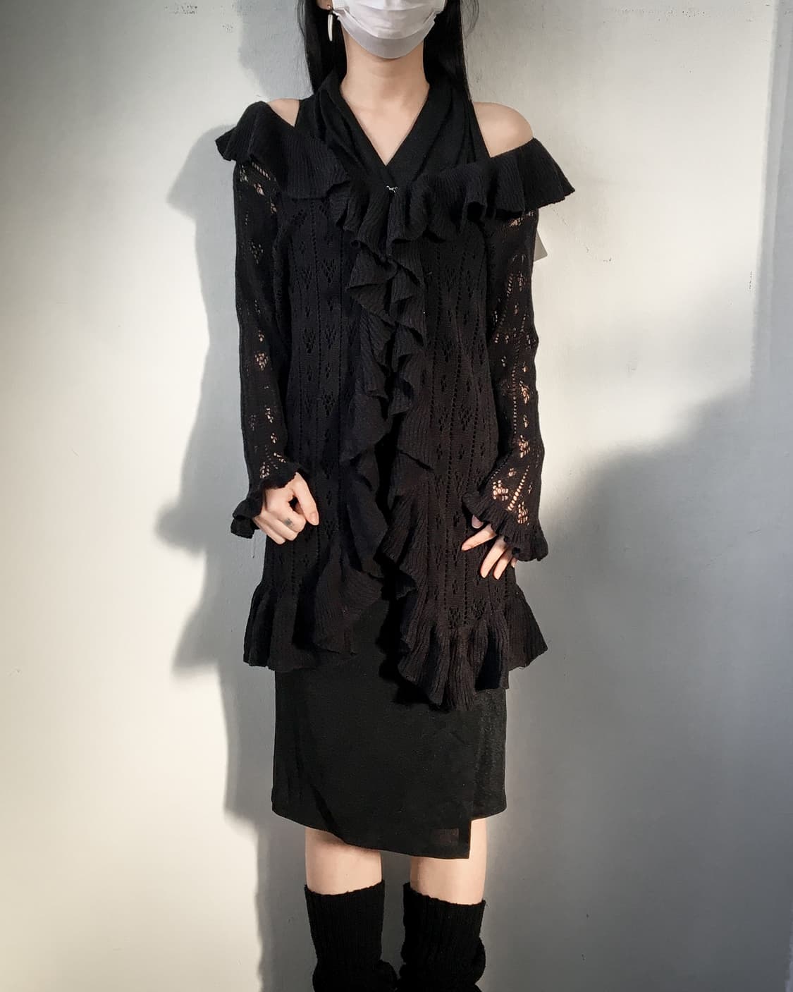 Ruffle point unbalanced crochet cardigan 상품이미지6