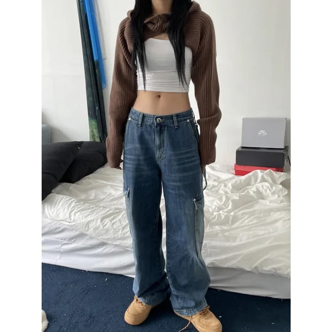 키미스 후드 니트볼레로 레이어드 브라운 오호스미스치프에이블리 상품이미지5