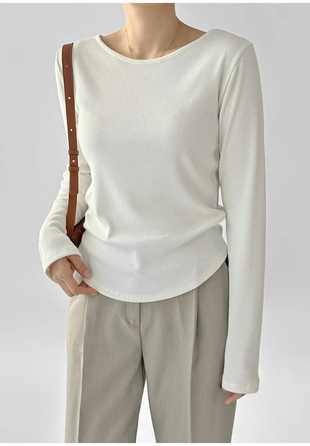 보트넥 골지 기본 기모 이너 긴팔 티 상품이미지3